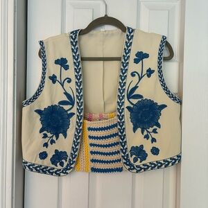 Floral Embroidered Vest with Crochet Back